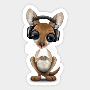 Cute Baby Kangaroo Deejay Wearing Headphones Sticker